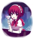  android blush cocktail_glass cup dorothy_(va-11_hall-a) drinking_glass looking_at_viewer open_mouth pink_eyes puffy_sleeves red_hair robot robot_joints short_hair skirt tsunako va-11_hall-a 