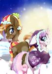  2017 beanie butt button_mash_(mlp) coat cub cutie_mark duo earth_pony equine eyebrows eyelashes female friendship_is_magic green_eyes hair hat hi_res horn horse male mammal multicolored_hair my_little_pony orange_hair outside pony rariedash scarf smile snow sunlight sweetie_belle_(mlp) teeth two_tone_hair unicorn winter yellow_eyes young 