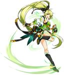  :d anemos_(elsword) artist_request black_bow black_footwear black_gloves black_skirt boots bow detached_sleeves elsword fingerless_gloves full_body gloves green_eyes green_hair hair_bow highres knee_boots long_hair looking_at_viewer official_art open_mouth ponytail rena_(elsword) skirt smile solo tattoo transparent_background very_long_hair 