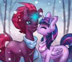  2017 absurd_res broken_horn cutie_mark duo equine eye_scar eyebrows eyelashes eyes_closed feathered_wings feathers female female/female friendship_is_magic hair hi_res horn kissing magic mammal multicolored_hair my_little_pony my_little_pony_the_movie outside pink_hair scar scarf short_hair smile snow sparks teal_eyes teeth tempest_shadow_(mlp) tree twilight_sparkle_(mlp) unicorn winged_unicorn wings winter wooxx 