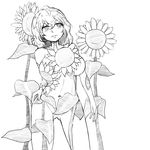  arm_at_side ass_visible_through_thighs bodypaint breasts collarbone cowboy_shot flower greyscale hair_between_eyes hand_on_hip highres kazami_yuuka large_breasts lips looking_to_the_side medium_hair monochrome naked_paint navel negataipa nude parted_lips solo standing stomach sunflower touhou 