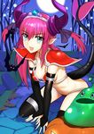  absurdres animal arm_support armor bad_id bad_pixiv_id bangs bare_tree bat besmiled bikini bikini_armor black_legwear blue_eyes breasts bridal_gauntlets commentary_request curled_horns dragon_horns dragon_tail elizabeth_bathory_(brave)_(fate) elizabeth_bathory_(fate)_(all) eyebrows_visible_through_hair fate/grand_order fate_(series) full_moon hair_between_eyes hair_ribbon halloween highres horns jack-o'-lantern kneeling long_hair looking_away moon navel night night_sky outdoors oversized_clothes pauldrons pink_hair pointy_ears purple_ribbon red_armor red_bikini ribbon silver_trim sky slime small_breasts solo string_bikini swimsuit tail tail_raised thighhighs tiara tombstone tree two_side_up v_arms 