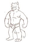  2017 3_toes 4_fingers anthro barefoot black_and_white briefs bulge canine chest_tuft clothed clothing cousin_dave eyebrows flat_colors fur hair heyitscousindave looking_at_viewer male mammal monochrome proud sketch solo standing toes topless tuft underwear wolf 