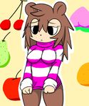  2011 aintsmart animal_crossing apple bottomless breasts cherry clothed clothing female food freckles fruit hedgehog mammal nintendo orange_(fruit) peach_(fruit) pear sable_able short_stack video_games 