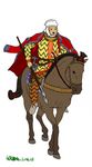  2016 anthro bridle canine cloak clothing digital_media_(artwork) dog duo equine feral footwear holding_object holding_weapon horse javelin knight male mammal melee_weapon ohs688 pants persian_(culture) riding saddle shoes simple_background sword tunic weapon white_background 