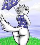  animal_crossing anthro big_butt blue_eyes bottomless butt canine clothed clothing colored female looking_back mammal nintendo solo syncope umbrella video_games whitney_(animal_crossing) wolf 
