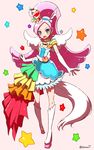  :d asymmetrical_clothes bangs bare_shoulders blue_hairband blush commentary_request cure_parfait dress earrings elbow_gloves eyelashes food fruit furrowed_eyebrows gloves gradient_dress green_eyes hairband half_updo happy head_wings high_heels jewelry kirahoshi_ciel kirakira_precure_a_la_mode kneehighs long_hair looking_at_viewer magical_girl necklace open_mouth orange orange_slice parted_bangs pink_background pink_hair precure shirono simple_background smile solo standing star tail twitter_username white_gloves white_legwear white_tail white_wings wings 