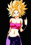  1girl blonde_hair caulifla dragon_ball dragon_ball_super green_eyes middle_finger middriff salvamakoto super_saiyan 