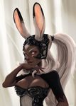  absurdres animal_ears breasts bunny_ears cleavage dark_skin ears_through_headwear eugenia_beilschmidt final_fantasy final_fantasy_xii fran helmet highres large_breasts long_hair red_eyes solo upper_body viera white_hair 