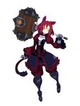  :&lt; absurdres animal_ears armor armored_boots black_sclera boots cat_ears cat_tail full_body gauntlets gothic_coppelia harada_takehito highres holding holding_hammer holding_weapon huge_weapon juliet_sleeves long_sleeves looking_at_viewer official_art puffy_sleeves red_hair refrain_no_chika_meikyuu_to_majo_no_ryodan simple_background slit_pupils solo tail weapon white_background yellow_eyes 
