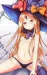  :o abigail_williams_(fate/grand_order) arm_behind_back baram black_legwear black_panties blonde_hair blush bow breasts eyebrows_visible_through_hair fate/grand_order fate_(series) grey_background hat hat_bow head_tilt key long_hair looking_at_viewer navel nipples orange_bow panties parted_lips purple_bow red_eyes shiny shiny_hair single_thighhigh sitting small_breasts solo spread_legs star star_print stomach striped striped_legwear stuffed_animal stuffed_toy teddy_bear thighhighs thighs topless tsurime underwear underwear_only vertical-striped_legwear vertical_stripes very_long_hair witch_hat 