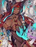  :p aemochi animal animal_ears aqua_eyes blush breasts bridal_gauntlets cleavage dark_skin fate/grand_order fate_(series) horns index_finger_raised large_breasts long_hair looking_at_viewer one_eye_closed purple_hair queen_of_sheba_(fate/grand_order) smile solo tongue tongue_out 