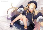  :o abigail_williams_(fate/grand_order) artist_name bangs bare_legs black_bow black_dress blonde_hair bloomers blue_eyes bow bug butterfly copyright_name curtains dress english fate/grand_order fate_(series) floating_hair frilled_sleeves frills hair_bow hands_up hat insect jehyun knees_together_feet_apart long_hair long_sleeves mary_janes on_bed open_mouth orange_bow parted_bangs pillow polka_dot polka_dot_bow ribbed_dress ribbon ribbon-trimmed_sleeves ribbon_trim shoe_bow shoes sitting sleeves_past_fingers sleeves_past_wrists solo stuffed_animal stuffed_toy surprised teddy_bear teeth top_hat tsurime underwear very_long_hair white_bloomers window 