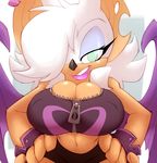  anthro bat big_breasts bigdad breasts chibi female hands_on_hips lipstick looking_at_viewer makeup mammal mascara nipple_bulge rouge_the_bat smile solo sonic_(series) voluptuous zipper 