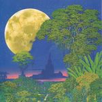  clouds dusk forest huge_moon isono_hiroo jungle moon palm_tree seiken_densetsu_3 sky square_enix stars traditional_media trees vines 