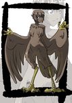  absurd_res animal_humanoid avian avian_humanoid blue_eyes brown_feathers brown_hair chest_tuft claws digitigrade feathered_wings feathers female flat_chested hair harpy hi_res humanoid kukuruyoart_(artist) looking_at_viewer neck_tuft nude pointy_ears short_hair solo standing tail_feathers talons tuft wings 