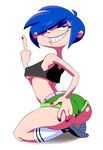  1girl ass blue_hair breasts ed_edd_n_eddy freckles marie_kanker middle_finger nail_polish shoes short_hair shorts smile solo thehumancopier underboob 