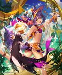  :d animal_ears anklet bikini blue_sky bracelet braid breasts cloud day eyebrows_visible_through_hair fang green_eyes hair_between_eyes highres jewelry lee_hyeseung leg_up long_hair looking_at_viewer open_mouth outdoors outstretched_arms purple_bikini purple_hair see-through shingeki_no_bahamut sky small_breasts smile solo standing standing_on_one_leg swimsuit tail twin_braids wolf_ears wolf_tail 