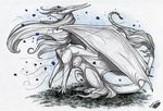  2017 claws digital_media_(artwork) dragon female feral hair horn membranous_wings natoli sitting solo white_hair wings 