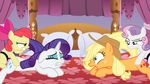  age_difference apple_bloom_(mlp) applejack_(mlp) bed blonde_hair cheesepuff clenched_teeth cowboy_hat cub dildo equine eyes_closed female female/female feral feral_on_feral freckles friendship_is_magic hair hair_bow hair_ribbon hat horse inside mammal multicolored_hair my_little_pony on_bed open_mouth orange_eyes pony purple_hair rarity_(mlp) red_hair ribbons sex_toy sibling sisters strapon sweetie_belle_(mlp) teeth young 