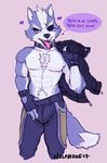  &lt;3 2017 abs absurd_res anthro black_nose bulge canine clothed clothing collar dialogue digital_drawing_(artwork) digital_media_(artwork) english_text eye_patch eyewear fingerless_gloves fur fur_tuft gloves grey_fur hi_res jacket looking_at_viewer male mammal multicolored_fur muscular muscular_male nintendo open_mouth pants pink_background simple_background smile solo speech_bubble standing star_fox suggestive text tongue tongue_out topless tuft two_tone_fur video_games w0lfb0ne white_fur wolf wolf_o&#039;donnell 