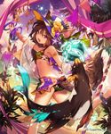  :d animal_ears anklet armlet ass beach bikini black_eyes bracelet brown_hair fang from_behind green_bikini hair_between_eyes highres jewelry lee_hyeseung long_hair looking_at_viewer miniskirt open_mouth outdoors outstretched_arms see-through shingeki_no_bahamut skirt smile solo standing swimsuit tail wolf_ears wolf_tail 
