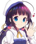  ahoge blue_eyes eyebrows_visible_through_hair gyozanuko hand_up hat heart highres hinatsuru_ai long_hair looking_at_viewer low_twintails rainbow ryuuou_no_oshigoto! sidelocks smile twintails upper_body 