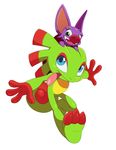  anthro bat blue_eyes chameleon cute duo female green_eyes happy hi_res laylee lizard male mammal open_mouth reptile scalie sharp_teeth simple_background smile sssonic2 teeth tongue tongue_out white_background yooka yooka-laylee 
