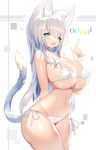  :d animal_ear_fluff animal_ears arm_behind_back bangs bare_arms bare_shoulders bikini blue_nails blush breasts cat_ears cat_girl cat_tail cleavage commentary covered_nipples cowboy_shot eyebrows_visible_through_hair eyelashes fang fingernails green_eyes groin hair_between_eyes hand_up highres huge_breasts index_finger_raised legs_together long_hair looking_at_viewer lowleg lowleg_bikini mamuru nail_polish navel open_mouth original pointing pointing_up shiny shiny_skin side-tie_bikini sidelocks silver_hair skindentation slit_pupils smile solo standing stomach strap_gap string_bikini swimsuit tail thighs underboob white_bikini wide_hips 
