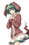  animal_ears bangs blush breath commentary_request cowboy_shot dog_ears dog_tail dress green_eyes green_hair highres kasodani_kyouko long_sleeves looking_away open_mouth pink_dress puffy_long_sleeves puffy_sleeves short_hair solo tail touhou usotsuki_penta 