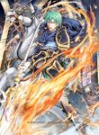  aqua_eyes armor blue_armor blue_cape cape commentary_request company_name copyright_name embers ephraim fire fire_emblem fire_emblem:_seima_no_kouseki fire_emblem_cipher gem gloves greaves green_hair holding holding_spear holding_weapon indoors male_focus official_art pants polearm serious solo spear stained_glass weapon white_gloves white_pants yamada_koutarou 