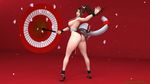  1girl 3d alone arm_up asian ass back bare_shoulders breasts brown_eyes brown_hair curvy fatal_fury female hips holding king_of_fighters large_breasts long_hair looking_back ponytail red_background sakura_petals shiranui_mai sideboob solo standing the_majestic thick_thighs thighs umbrella wide_hips 