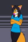  anthro black_hair canine clothed clothing fox fully_clothed fur hair jasentamiia male mammal orange_fur pants shirt simple_background solo transformation what 