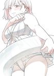  artist_name blush brown_eyes clenched_hand closed_mouth cowboy_shot from_below highres innertube looking_at_viewer monochrome protagonist_(tokimemo_gs3) sketch solo spot_color sweatdrop swimsuit teiraman tokimeki_memorial tokimeki_memorial_girl's_side tokimeki_memorial_girl's_side_3rd_story wavy_mouth white_background 