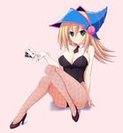  bad_id bad_pixiv_id bare_shoulders blonde_hair breasts card cleavage collar commentary dark_magician_girl duel_monster green_eyes hat high_heels highres large_breasts looking_at_viewer necktie solo thighhighs wizard_hat yaminokonjiki1 yuu-gi-ou yuu-gi-ou_duel_monsters 