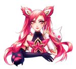  1girl alternate_costume alternate_hair_color alternate_hairstyle bare_shoulders black_gloves breasts earrings elbow_gloves fingerless_gloves gloves hair_ornament jewelry jinx_(league_of_legends) kuro_(league_of_legends) league_of_legends lipstick long_hair magical_girl red_bow red_bowtie red_eyes red_hair red_lips shiro_(league_of_legends) star_guardian_jinx twintails very_long_hair 