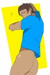  ass bottomless brown_hair dark_skin dark_skinned_male hyakujuu-ou_golion lance_(voltron) looking_back male_focus misono_(msnx) shirt short_hair simple_background t-shirt voltron:_legendary_defender 