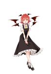  :d absurdres bat_wings black_dress black_footwear dress full_body head_wings highres koakuma looking_at_viewer necktie open_mouth pointy_ears red_eyes red_hair shoes short_sleeves slit_pupils smile socks solo souta_(karasu_no_ouchi) touhou transparent_background v_arms white_legwear wing_collar wings wrist_cuffs yellow_neckwear 