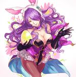  animal_ears bare_shoulders black_leotard breasts bunny_ears bunny_girl bunny_tail bunnysuit camilla_(fire_emblem_if) cleavage covered_navel detached_collar fake_animal_ears fire_emblem fire_emblem_heroes fire_emblem_if hair_over_one_eye hashiko_(neleven) large_breasts leotard lips long_hair pantyhose purple_eyes purple_hair solo strapless strapless_leotard tail very_long_hair wavy_hair wrist_cuffs 