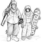  anthro black_and_white canine coat dog duo equine eyewear female goggles hair hladilnik male mammal michelle_(hladilnik) monochrome ski snowboard zebra zebra_son_(hladilnik) 