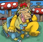  2017 3_toes anal animal_genitalia anthro anthro_on_feral anus balls bestiality blue_fur bowser bowserboy101 butt claws collar cum feral fingering fur genital_slit grass green_scales hair hand_on_butt horn koopa looking_at_viewer male male/male manectric mario_bros masturbation mushroom nintendo nude open_mouth oral outside penis pink_penis pok&eacute;mon pok&eacute;mon_(species) precum raised_tail red_hair reptile rimming scales scalie sex shell sitting size_difference sky slit smile spiked_armlet spiked_collar spikes teeth toes tongue tongue_out video_games yellow_fur yellow_scales 