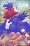  2017 absurd_res anus avian beak big_butt bird butt crossgender cuphead_(game) digital_media_(artwork) dimwitdog disembodied_hand duo english_text feathers female hi_res looking_at_viewer looking_back open_beak open_mouth penis pussy straw text thick_thighs wally_warbles 