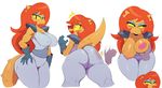  2017 anthro areola big_breasts blush breasts butt butt_slap cosma hair half-closed_eyes lizard looking_at_viewer nipples ok_k.o.!_let&#039;s_be_heroes open_mouth red_hair reptile scalie simple_background slap sssonic2 tears white_background yellow_eyes 