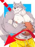  2017 anthro biceps canine clothed clothing darkzerojack hi_res male mammal muscular muscular_male nipples shorts simple_background wolf 