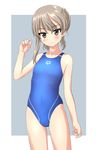  absurdres arena_(company) blue_swimsuit brown_eyes competition_swimsuit cowboy_shot flat_chest girls_und_panzer highres light_brown_hair long_hair looking_at_viewer one-piece_swimsuit shimada_arisu solo standing swimsuit takafumi thigh_gap tied_hair 