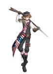  american_flag antique_firearm armor asymmetrical_clothes belt black_footwear black_gloves blonde_hair boots buttons capri_pants choker cross-laced_footwear fabulous firearm firelock flintlock frown full_body gauntlets gloves gun hat holding holding_gun holding_weapon kentucky_(senjuushi) kinoshita_sakura lace-up_boots male_focus military military_hat military_uniform necktie official_art over_shoulder pants peaked_cap pink_eyes rifle senjuushi:_the_thousand_noble_musketeers short_twintails shoulder_armor single_gauntlet solo striped striped_legwear striped_neckwear studded_belt tachi-e thigh_strap transparent_background twintails uniform weapon weapon_over_shoulder 