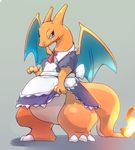  ambiguous_gender anthro charizard claws clothing cute d5ma dragon flaming_tail grey_background horn maid_uniform nintendo orange_skin pok&eacute;mon pok&eacute;mon_(species) simple_background smile solo uniform video_games wings 