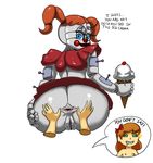  2017 5_fingers animatronic anus baby_(fnafsl) big_butt breasts butt cleavage clothed clothing female five_nights_at_freddy&#039;s green_eyes hair hi_res huge_butt humanoid looking_at_viewer looking_back machine nipples not_furry oddrich orange_hair ponytails rear_view robot simple_background sister_location skirt smile video_games voluptuous wide_hips 