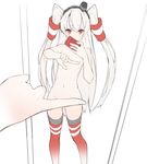  amatsukaze_(kantai_collection) ass_visible_through_thighs cellphone eyebrows_visible_through_hair female_pov hair_tubes hairband hat kantai_collection long_hair mini_hat mirror navel nude one_finger_selfie_challenge phone pov red_eyes red_legwear reflection self_shot smartphone solo thighhighs two_side_up very_long_hair xyz_(xiaoyezi) 