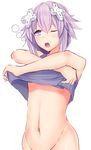  bottomless d-pad d-pad_hair_ornament daiaru hair_ornament hairclip navel neptune_(choujigen_game_neptune) neptune_(series) open_mouth purple_eyes purple_hair purple_shirt shirt short_hair sleepy solo undressing 